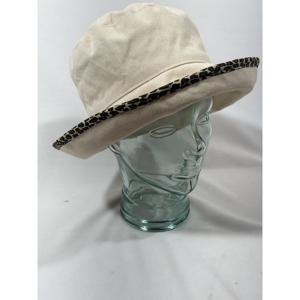 Boo Sun Bucket Hat Womens Small Ivory Cotton Floral Leopard Boho Cottagecore - Picture 8 of 16